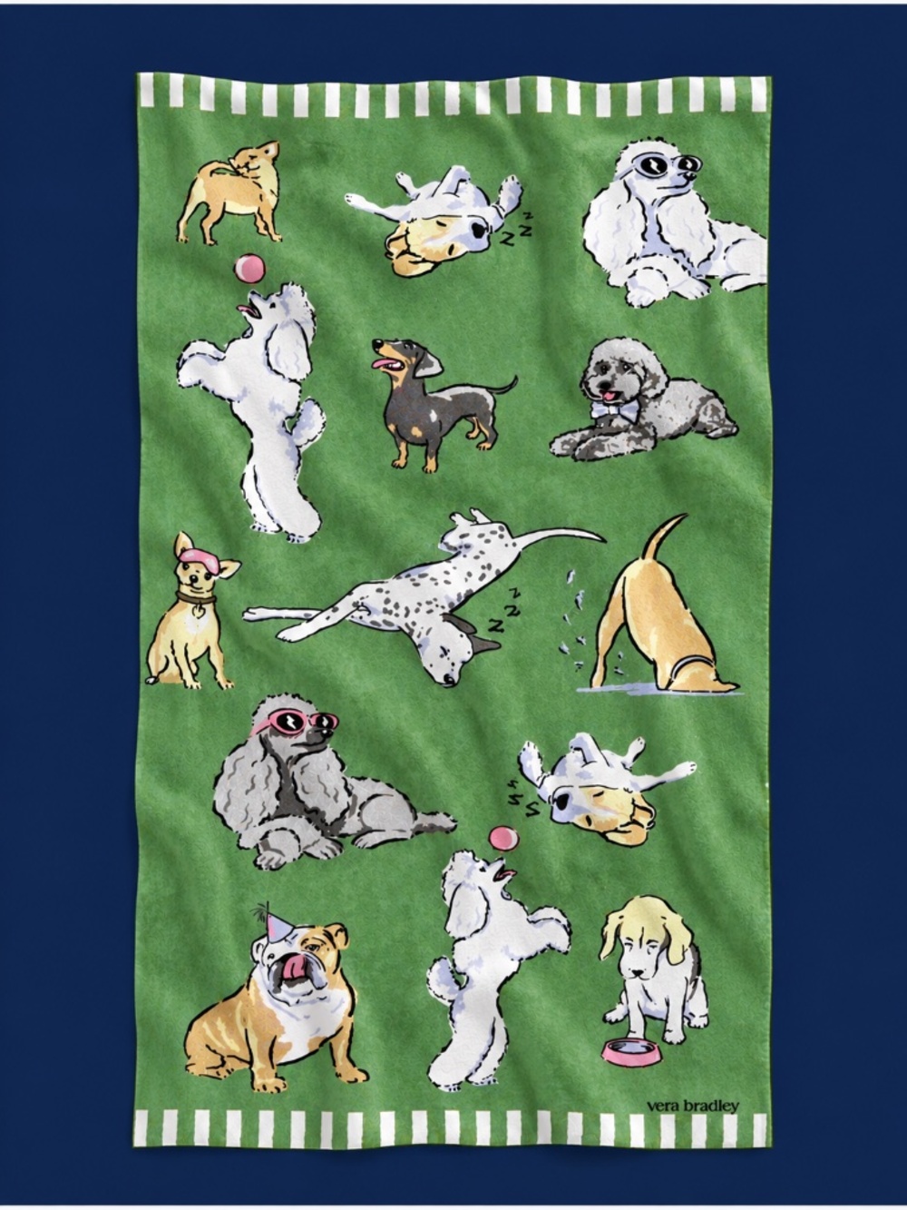 Vera Bradley XL Cotton Beach Towel Dog Park Pattern Green 33x66 New and Sealed